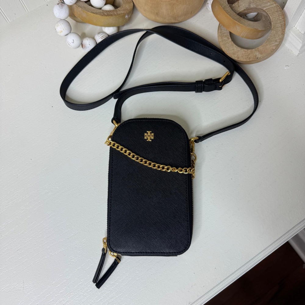 Tory Burch Emerson Phone Crossbody Black Saffiano Leather Bag 136096